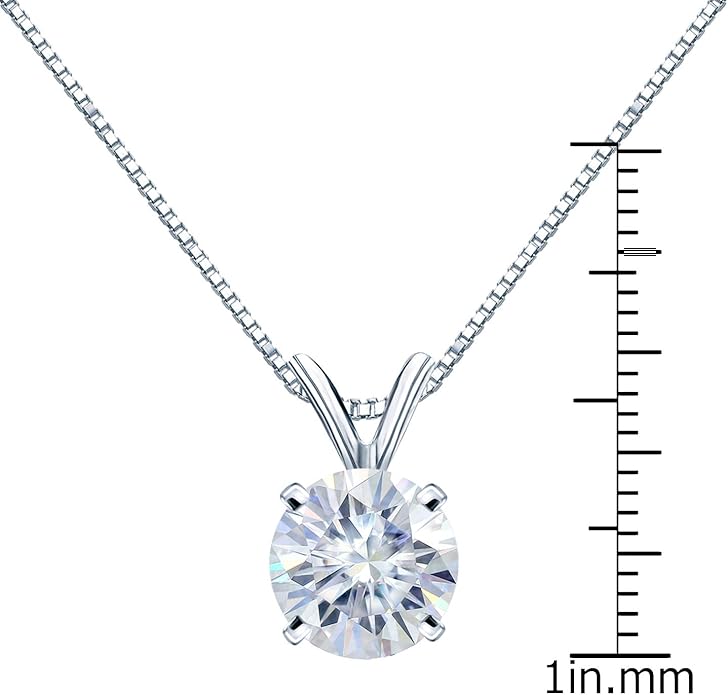 1/2 to 3 1/2 Carat Round Moissanite Solitaire Pendant Necklace in 14k Gold (H-I, cttw) 4-Prong 16 to 18 Inch Adjustable Chain Spring Ring by Diamond Wish
