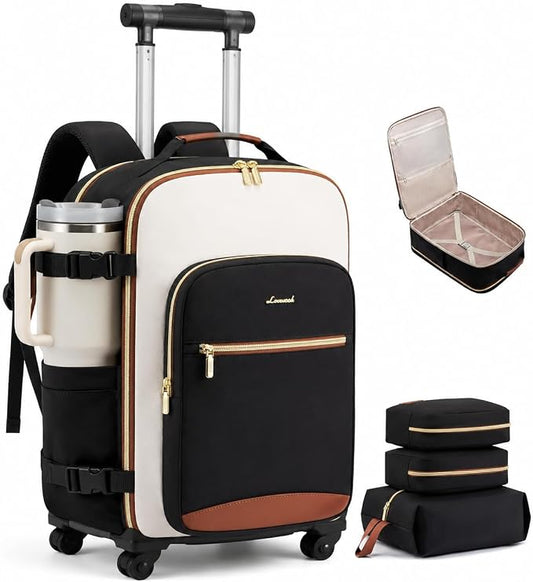 LOVEVOOK Rolling Backpack with Wheels, Carry On Luggage for Women by LOVEVOOK