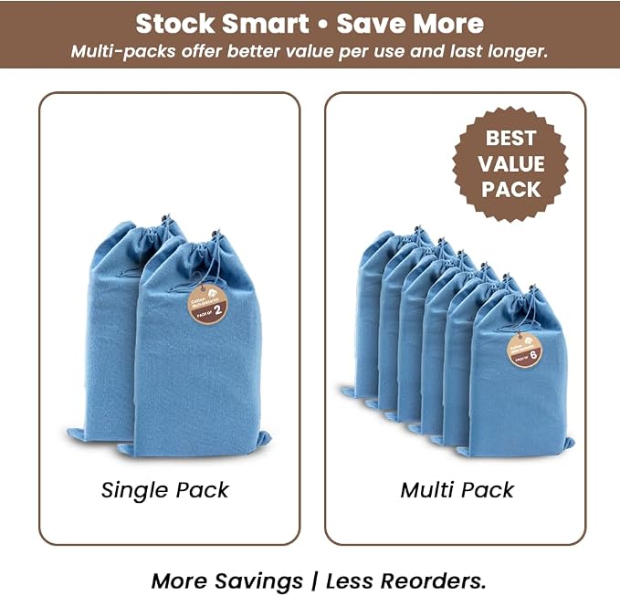 LFH Cotton Rich Shoe Storage Bags with Drawstring, Breathable Reusable Organizer, Perfect For Travel, Dorm, Hotel, College, Gym, Easy to Carry, Machine Washable 12"x17" (Pack of 6) - Sky Blue - Image 10