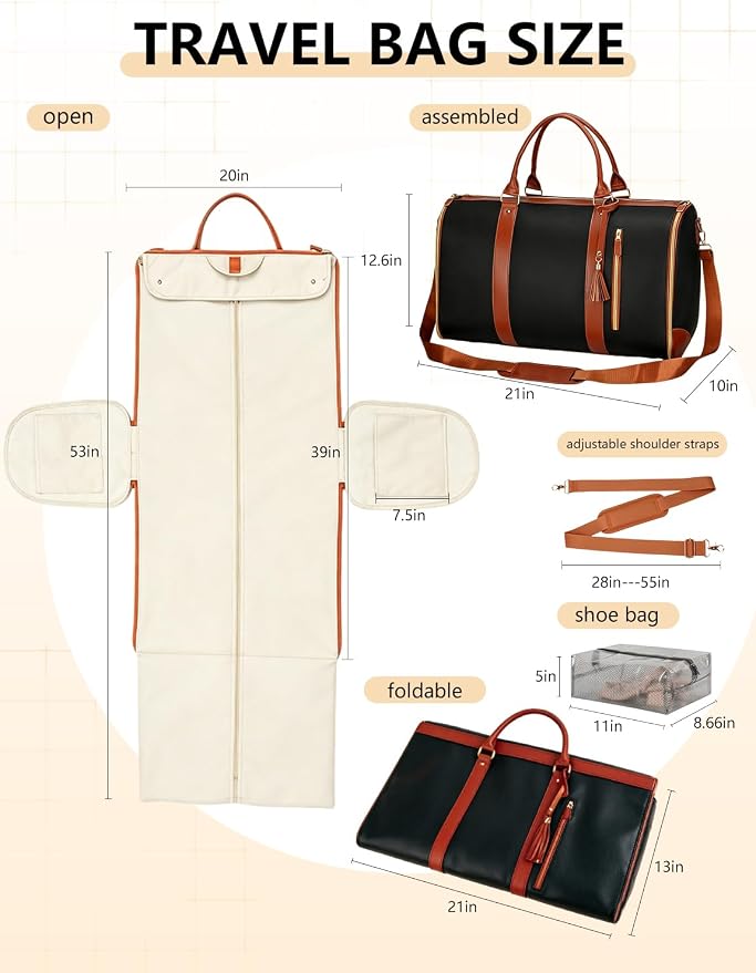 2 in 1 Convertible Garment Duffle Bags for Travel 45L Waterproof Carry on Duffle Bag for Men & Women with Shoe Lmproved Zipper and Reinforced Straps Suitable for Business & Weekend Trips Black - Image 4