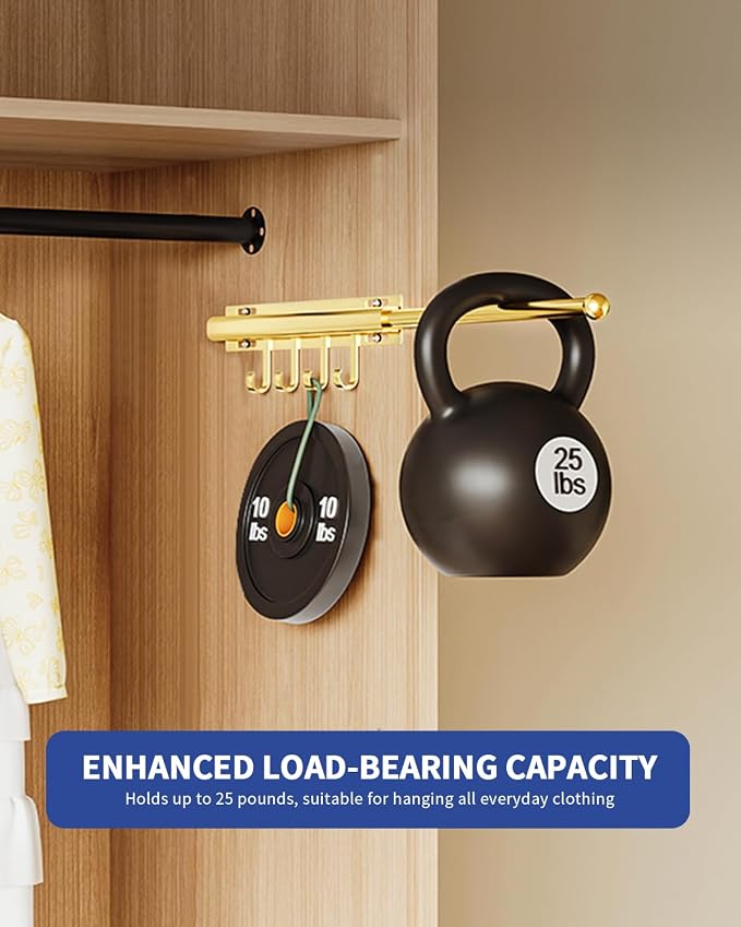 BaiNong Valet Rod for Closets Pull Out 12" Gold with 4 Hooks (2Pack) | Closet Valet Rod Slide Out for Closets, Laundry Rooms, RVs Space-Saving - Image 8