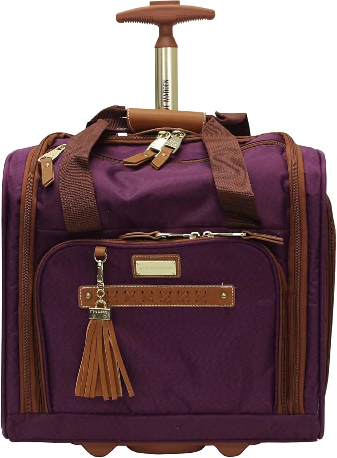 Steve Madden Designer 15 Inch Carry on Suitcase- Small Weekender Overnight Business Travel Luggage- Lightweight 2- Rolling Spinner Wheels Under Seat Bag for Women (Purple) by STEVEMADDEN