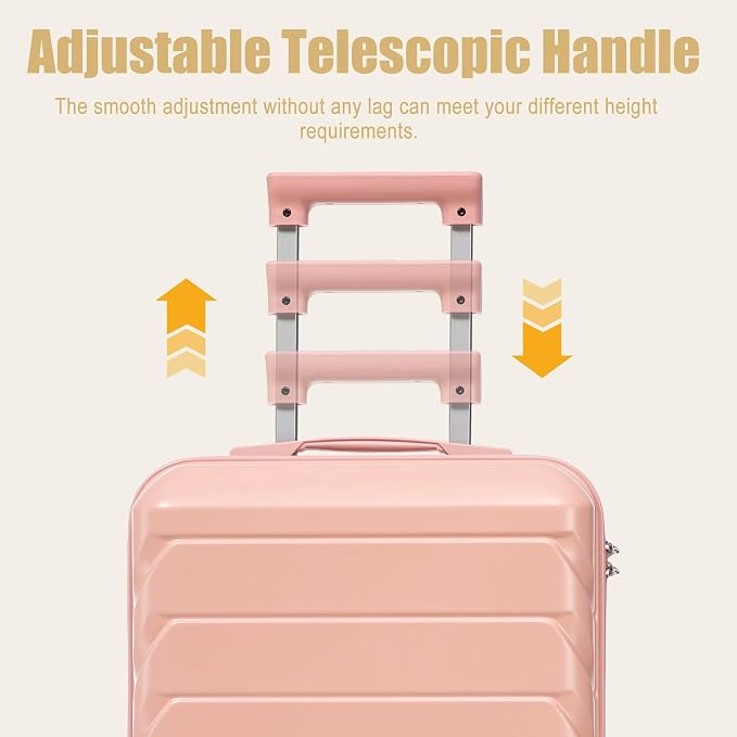 GDFStudio 20" ABS Hardshell Checked Luggage, Medium Capacity Travel Suitcase with Scratch Resistant Surface, 360° Silent Spinner Wheels, Combination Lock, Telescopic Handle and Side Hooks, Pink - Image 7