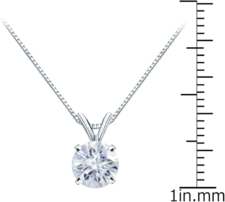 1/2 to 3 1/2 Carat Round Moissanite Solitaire Pendant Necklace in 14k Gold (H-I, cttw) 4-Prong 16 to 18 Inch Adjustable Chain Spring Ring by Diamond Wish