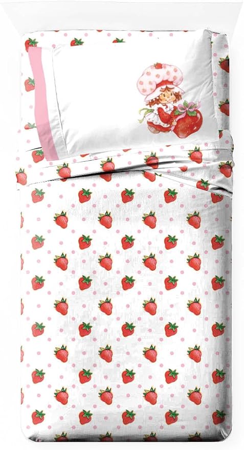 Jay Franco Strawberry Shortcake Juego de sábanas tamaño individual, ropa de cama de 3 piezas para niños, de microfibra súper suave, incluye funda de almohada reversible by JayFranco