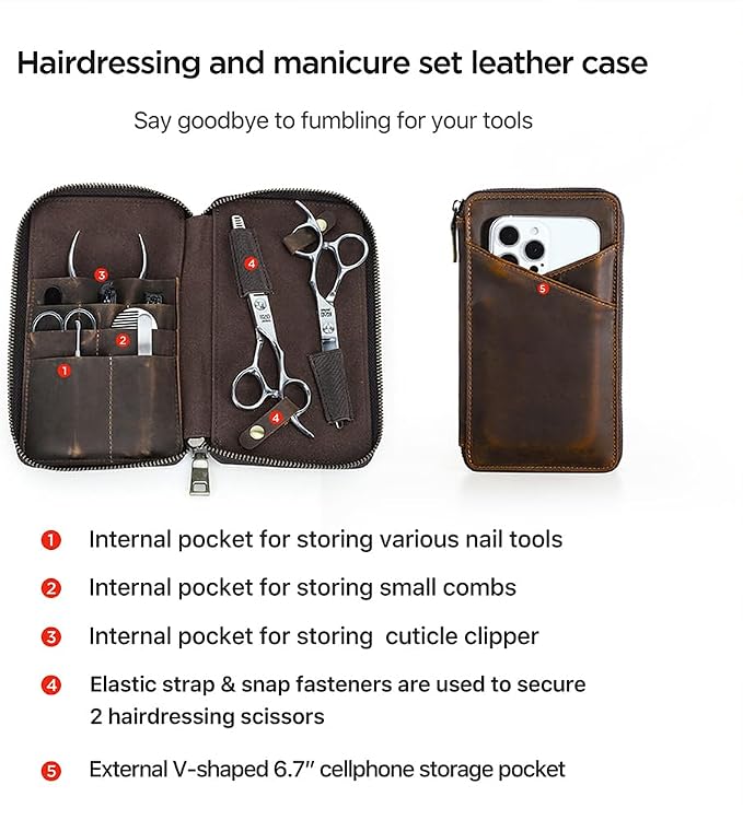 CONTACTS Full Grain Leather Manicure Set Case for Men Hairdressing and Nail Clipper Tool Organizer Travel Grooming Kit Pouch Empty Pouch by Handmade (Case Only) - Image 5