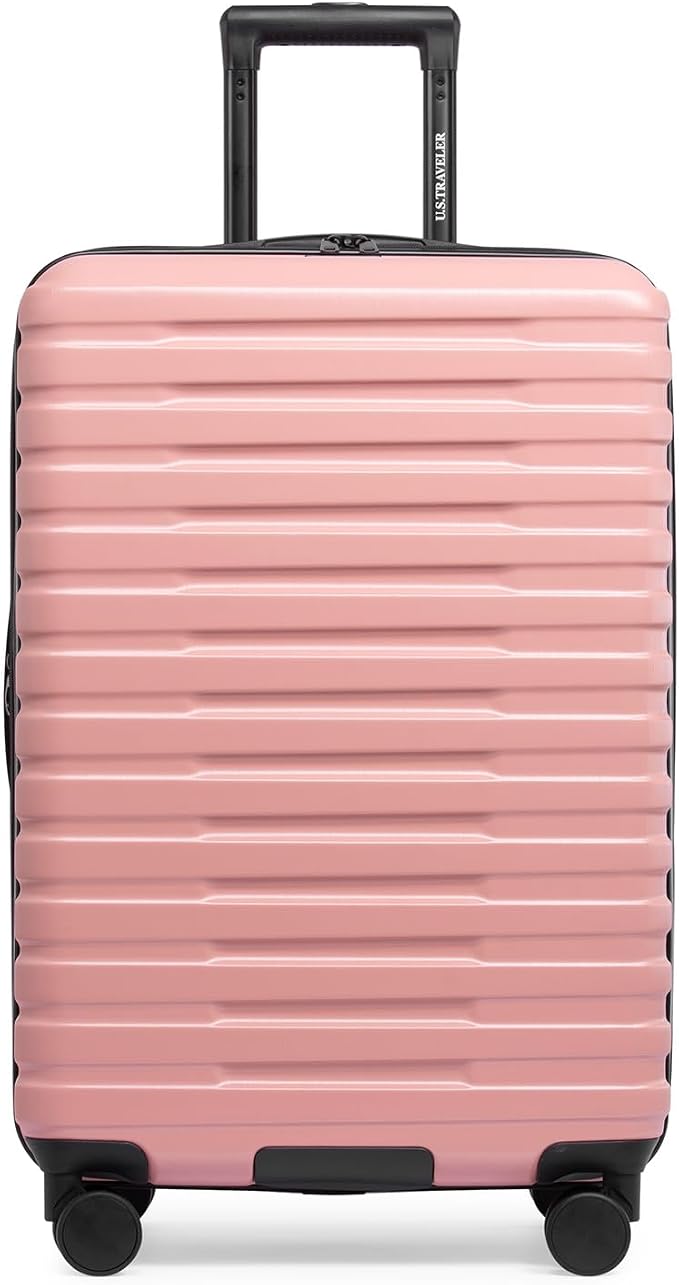 U.S. Traveler Boren Expandable Hardside Rugged Travel Luggage with 8 Spinner Wheels, Rose Pink, Checked-Medium 26-Inch - Image 2