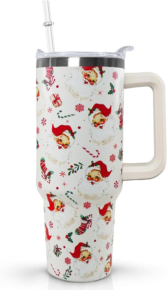 30 Oz Santa Tumbler With Handle,Santa Coffee Travel Mug Cup Water Bottle,Christmas Decor,Christmas Gifts for Women
