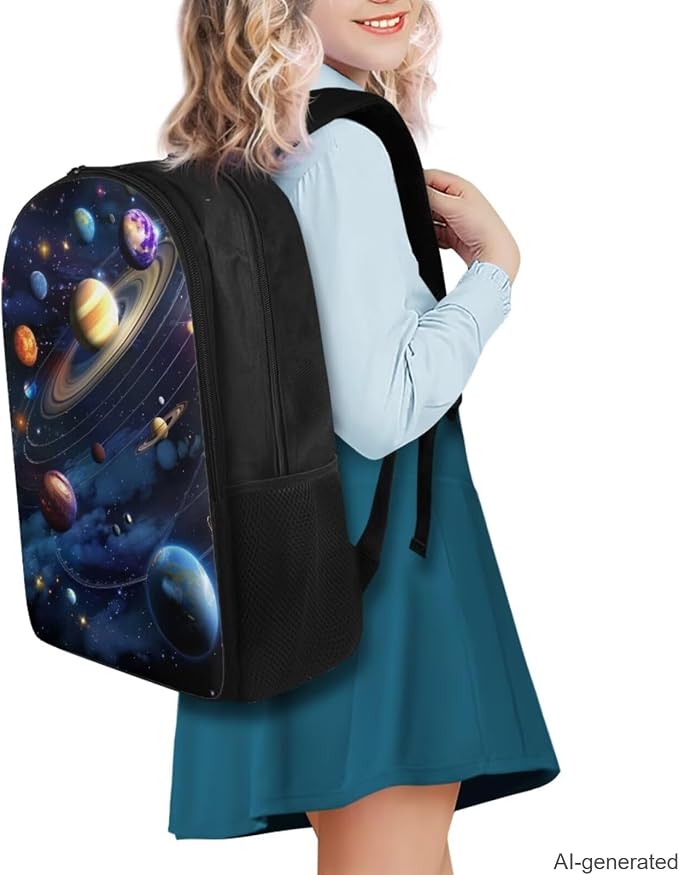 Space Galaxy Backpack for Boys Girls Backpack with Lunch Box Water Bottle Bag and Big Pencil Case 4PCS Set Bookbag with Compartments 17 inch Lightweight School Bag with Side Pocket for Kids - Image 2