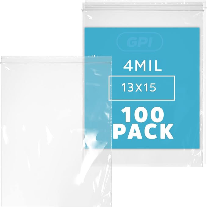 13" x 15" Heavy-duty 2 Gallon Zip Bags - 500 Count - Clear Plastic Reclosable Zipper Baggies, 4 Mil Freezer Storage Poly Bags, for Packaging Food, Clothing, Tools & Sharp Objects. by GPI
