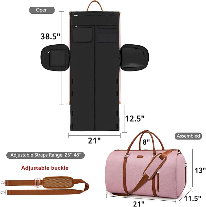 Convertible Garment Duffle Bags for Travel - Carry On Garment Bags With Toiletry Bag, Large Weekender Bags for Women Men 2 in 1 Hanging Suitcase Suit Travel Duffel Bags (2pcs Set, Pink) - Image 5