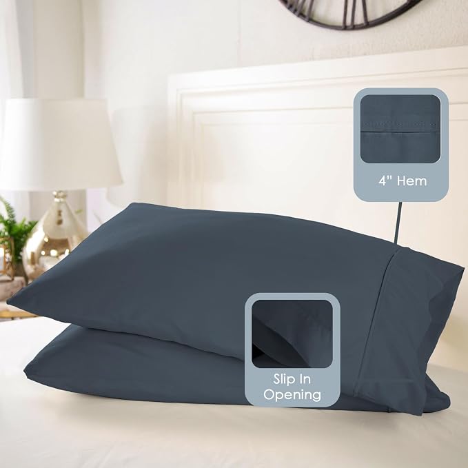 Pizuna 100% Luxury Cotton King Size Pillow Case Dark Blue, 1000 Thread Count 100% Long Staple Cotton Sateen Pillowcase, Pillow Covers with Stylish 4" Hem (Combed Cotton King Pillowcase Set of 2) - Image 3