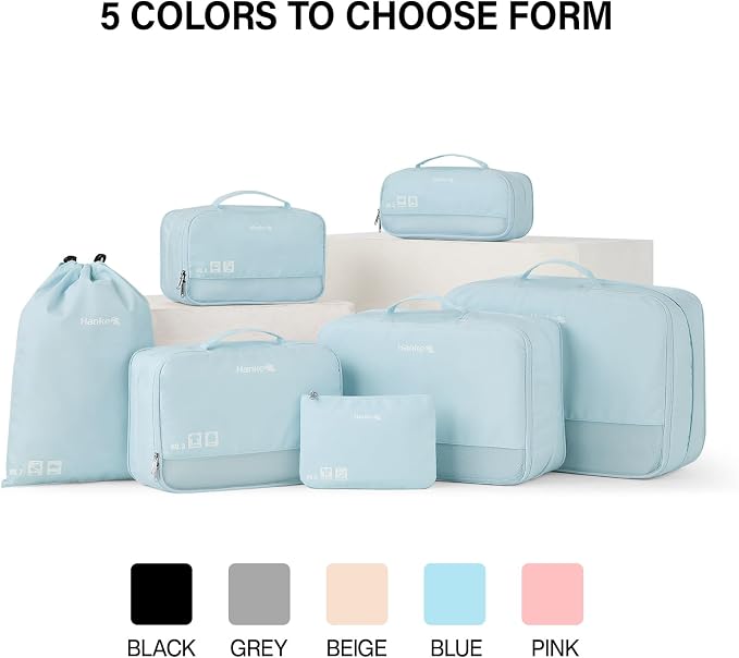 Hanke 7 Piece Expandable Compression Packing Cubes, Premium Travel Packing Organizers for Suitcases/Carry On, Luggage Organizer Bags with Breathable Mesh & Label - Image 9