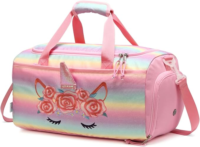 Kids Duffle Bag,VASCHY Travel Bag for Toddler Children Girls Water Resistant Overnight Duffel Ballet Dance Sport Carry On Weekender Bag with Shoes Compartment Dry Wet Pocket Unicorn by Vaschy