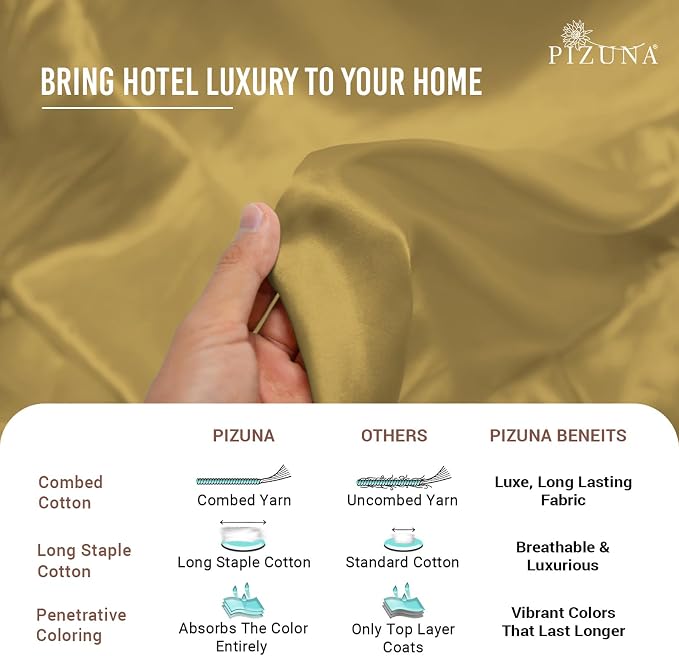 Pizuna Pure 100% Cotton Flat Sheets Only King Mustard Gold (1 PC), Luxurious 400 Thread Count Long Staple Cotton Sateen with 4" Hem (Combed King Flat Sheet Only Cotton) - Image 6