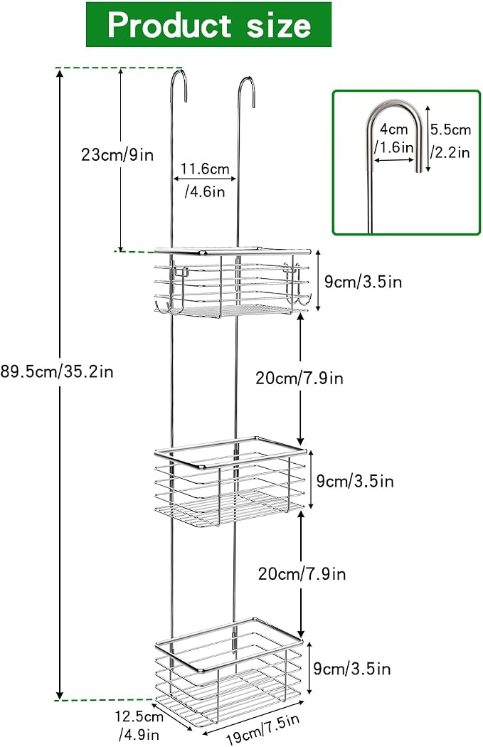3-Tier Small Hanging Bathroom Organizer,caddy hanging,Shampoo Holder Stainless Steel,over the door shower caddy,shower storage - Image 2