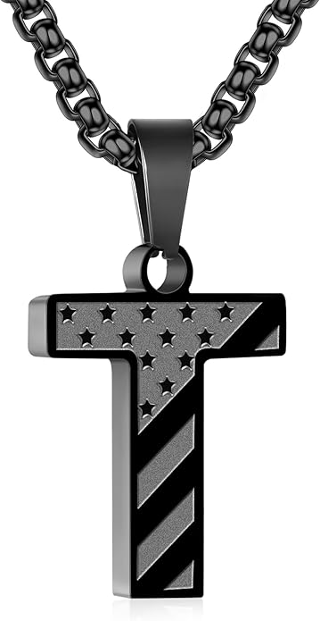 Zocomi Stocking Stuffers Christmas Gift - Initial Necklace Gifts for Men Boys, Stainless Steel American Flag Pendant Jewelry, Christmas Gifts Ideas for Kids Teen Boys