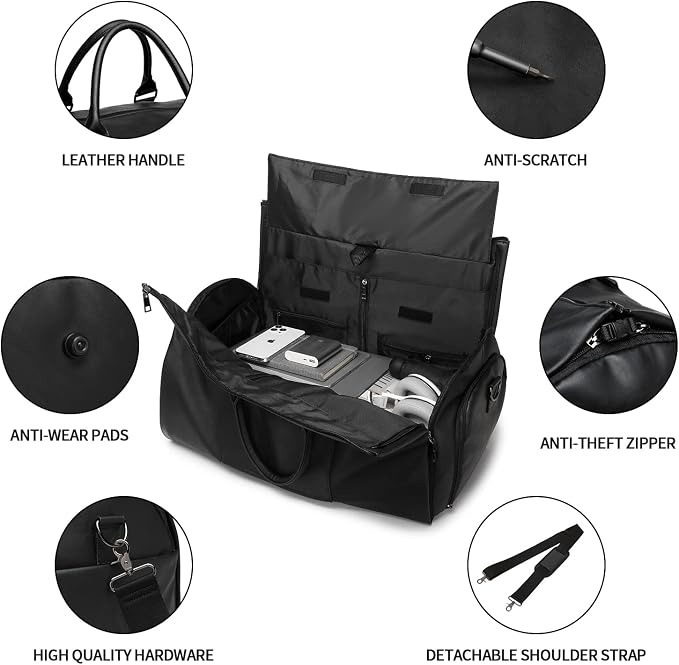 seyfocnia Convertible Travel Garment Bag,Carry on Garment Duffel Bag for Men Women - 2 in 1 Hanging Suitcase Suit Business Travel Bag - Image 4