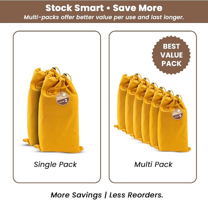 LFH Cotton Rich Shoe Storage Bags with Drawstring, Dustproof Breathable Reusable Organizer, Perfect For Travel, Dorm, Hotel, College, Gym, Easy to Carry, Machine Washable 8"x17" (Pack of 2) - Golden - Image 10