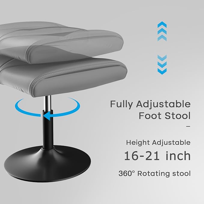 VECELO Foot Rest Under Desk Ottoman, PU Height Adjustable Footrest with Comfort Padding, Leg Rest for Desk for Relieving Leg Pain, Stiffness, and etc, Gray - Image 3