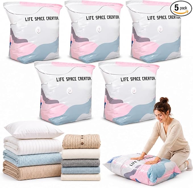 No Pump Vacuum Storage Bags, Large 3D Space Saver Compression Bags with Airtight Valve, Reusable Cube Storage Bags for Clothes, Comforters, Blankets, Bedding and Travel Organization (5, 31.5 * 39.4) by ByCallMax