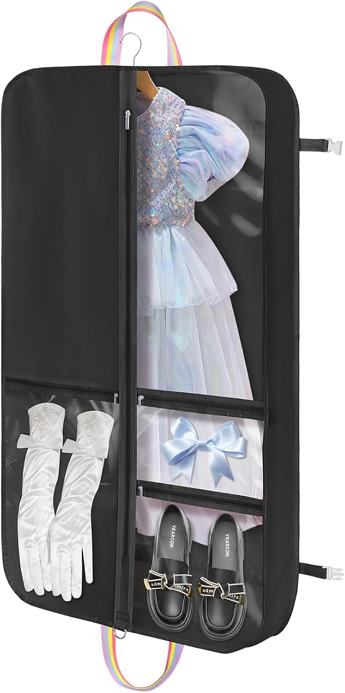 LOVEGRASS Kids Garment Bags for Dance Costumes, 40" Dance Costume Garment Bag for Dance Competition with Multi Pockets and Rainbow Handles Perfect for Dance Recitals and Practice, Black by LOVEGRASS