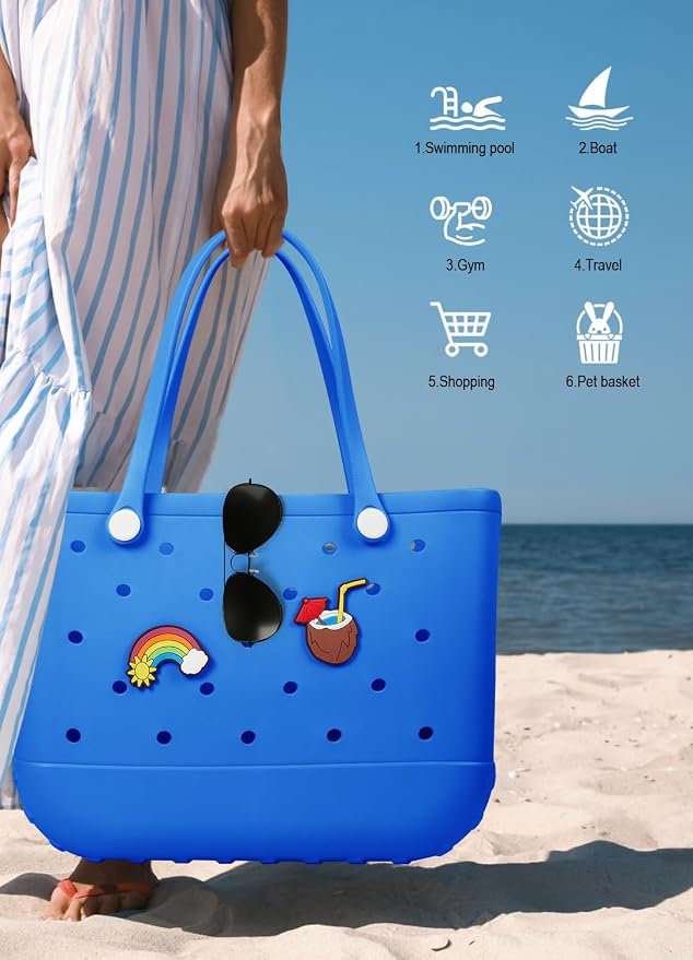 Baonat Beach Bag Rubber Tote Bag - Waterproof Travel Bag for Women Washable Tote Bag Handbag for Sports Beach Market Pool - Image 4