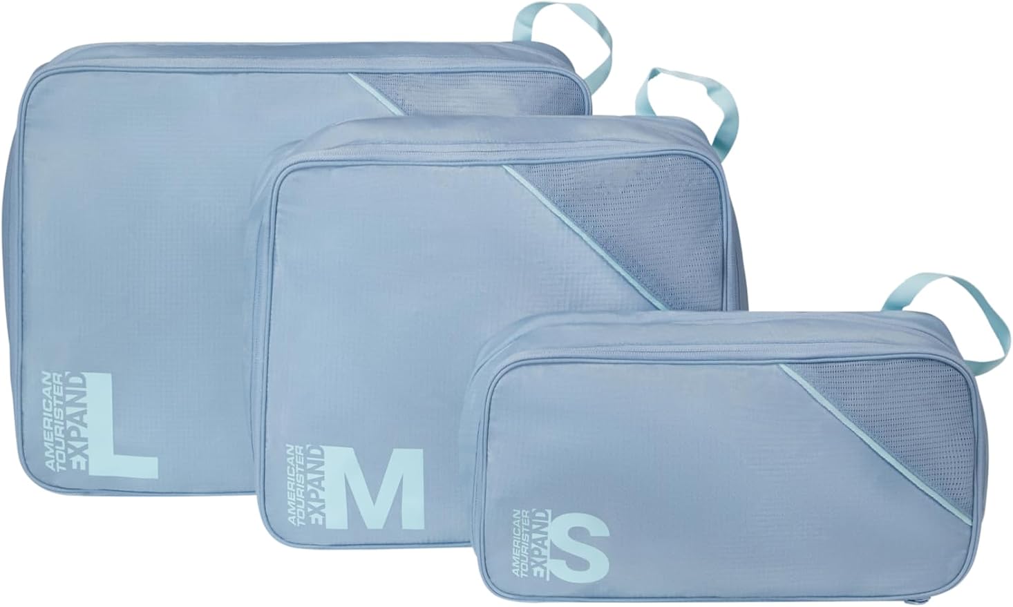 American Tourister Packing Cube Set of 3 - Suitcase Organiser for Holidays, Luggage Organiser for Suitcases, Hand Luggage and Backpack, Stone Blue/Blue by AmericanTourister