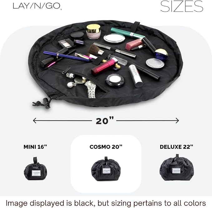 Lay-n-Go Cosmo Layflat Drawstring Cosmetic & Makeup Bag Organizer - Portable Drawstring Bag w/Zipper Pocket, Makeup Loops & More - Durable, Machine Washable Costmeic Bag for Travel (20", Elephants) - Image 7