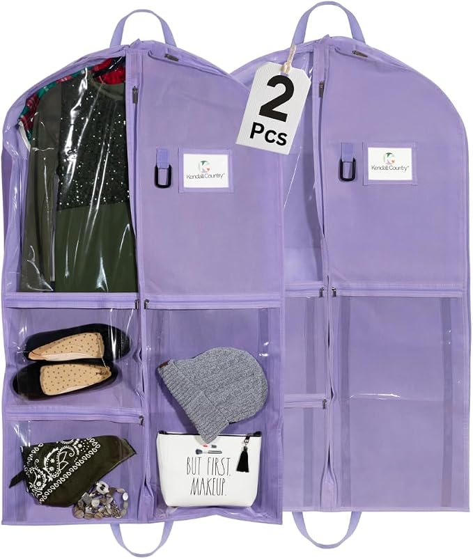 Waterproof Hanging Garment Bag 40 inch Clothes Bag with Gusset, 5 Pockets & Side Zip for Dance Costumes, Sports, Skating, Theatre, Beauty Pageants & More by Kendall Country, Lavender Purple - Image 2