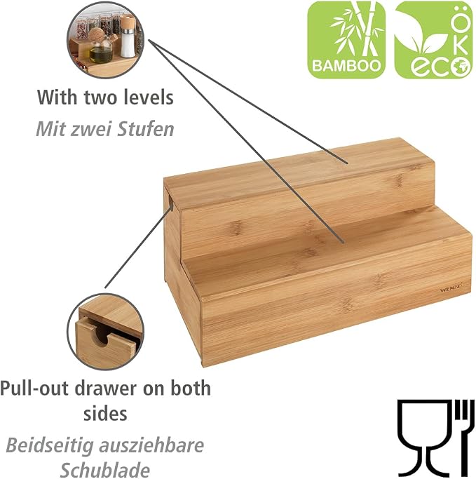 WENKO Bamboo Tea Bag Organizer with Drawer, Tea Bag Storage Container, Coffee and Tea Caddy for Kitchen, Tea Station, Tea Bag Holder, Coffee Bar Accessories and Organizer, 13 x 6.7 x 5.9 in - Image 2