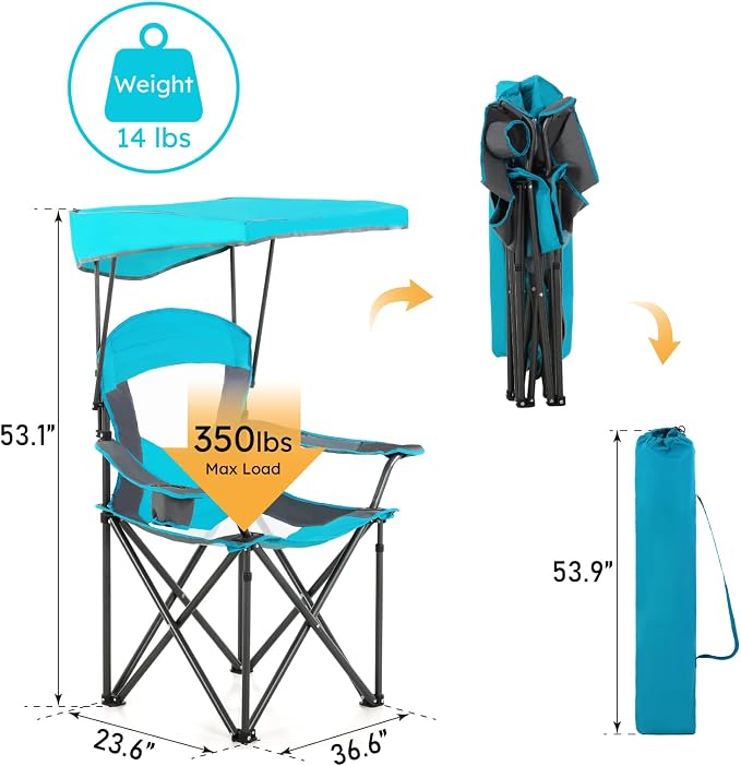 ALPHA CAMP Oversized Camping Chair with Shade Canopy, Folding Lawn Chairs - Image 2