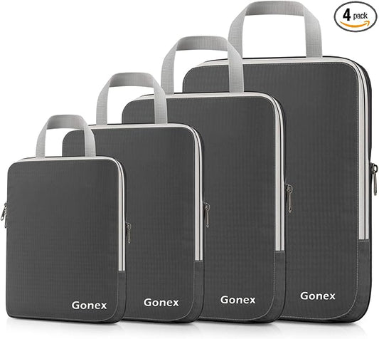 Gonex Compression Packing Cubes, 4pcs Expandable Storage Travel Luggage Bags Organizers (Deep Gray) by Gonex