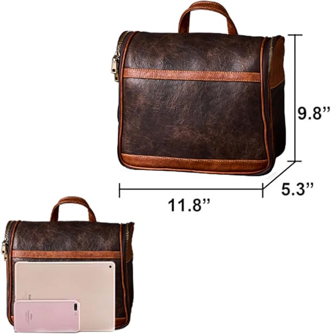 EURYNOME Hanging Toiletry Bag for Women and Men, Large PU Leather Toiletries Organizer, Water-resistant Bathroom Shaving Kit for Cosmetics, Makeup Case - Image 3