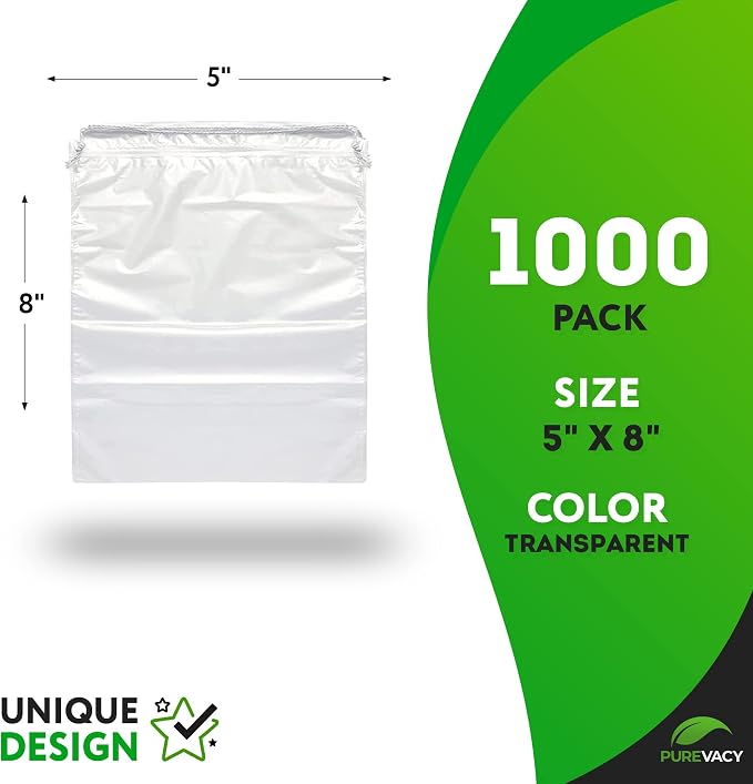 Clear Drawstring Bags, 5 x 8 Inch Plastic Shoe Bags with Cotton Drawstrings, Pack of 1000 for Travel Storage and Packaging - Image 2