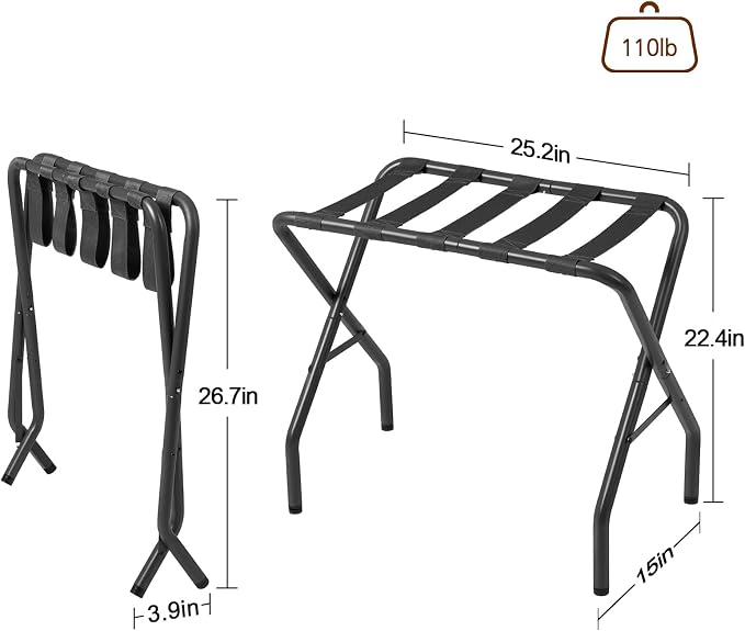 AMHANCIBLE Luggage Rack, Foldable Suitcase Stands Set of 2, Metal Luggage Holder for Guest Room, Bedroom, Hotel, Holds up to 110 lb, Easy Assemble, Black HLR01BK - Image 5