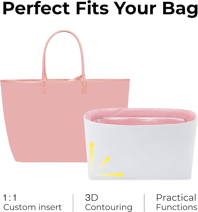Purse Tote Bag Organizer Insert for ST Louis PM Handbag, Custom Fit Inside Premium Lightweight Water Resistant Purse Insert with Zipper Rose Sakura - Image 3
