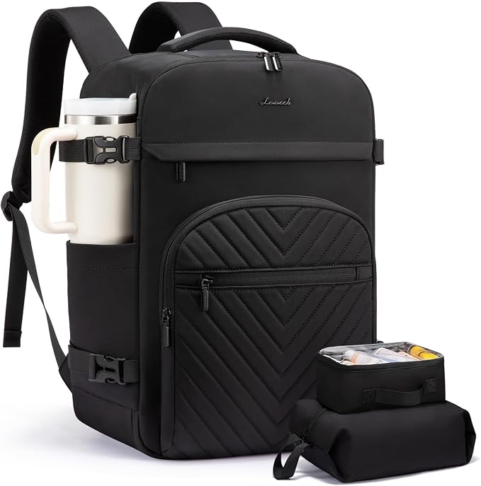 LOVEVOOK 50L Travel Backpack for Women Men, TSA Personal Item Travel Bag Fits 17.3inch Laptop, Waterproof Airline Approved Carry On Luggage With 2 Cubes for Weekender Hiking Business, Black by LOVEVOOK