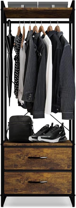 Sorbus Clothing Rack with Drawers - Clothes Stand Dresser - Wood Top, Steel Frame, & Fabric Drawers - Tall Closet Storage Organizer - Garment Rack for Hanging Shirts, Dresses, & Jackets by Sorbus