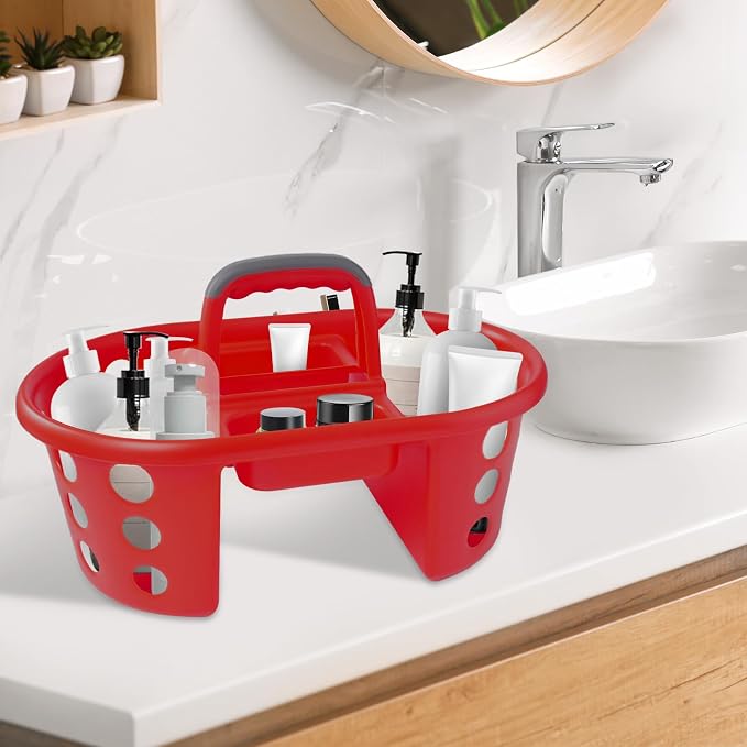 SIMPLYKLEEN Large Shower Caddy Portable 2PC - Made in USA Plastic Jumbo Size Dorm Storage Candy Tote with Handle Shower Organizer for Bathroom, Pantry, Kitchen, College Dorm, Red - Image 9