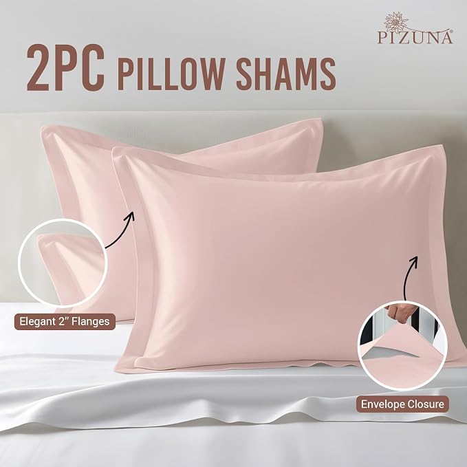 Pizuna Pure 100% Cotton Pillow Shams King Size Set of 2 Light Pink, Luxurious 400 Thread Count Long Staple Cotton Sateen with Envelope Closure (Combed Light Pink Cotton Pillow Shams King) - Image 3