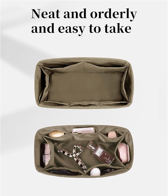 Organizer Insert for Onthego PM, Satin Purse Organizer for Luxury Bag, Lightweight and Soft Purse Dividers for Woman Handbags, Multiple Pockets with Organized Capacity (Gris Tourterelle, PM) - Image 3