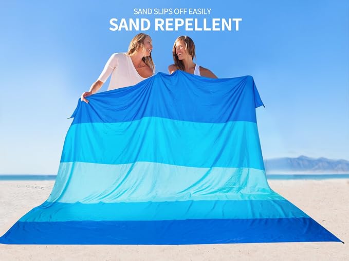 WIWIGO Beach Blanket Sandproof Extra Large Beach Mat Adults Waterproof Quick Drying Sand Free Mat Made by Premium Polyester with 4 Stakes & 4 Corner Pockets for Outdoor Travel Camping Hiking - Image 4
