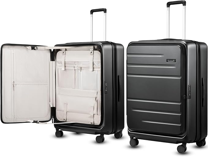 LUGGEX Checked Suitcase with Spinner Wheels, FLO5 Top Opening Expandable Polycarbonate Hard Shell Suitcase with TSA Approved Lock (FX-Core, Black, 28 Inch) by LUGGEXLUGGAGE