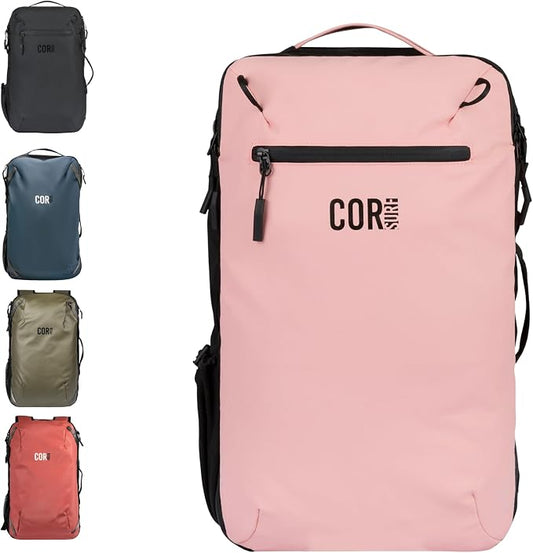 COR Surf Travel Backpack, The Island Hopper, 40L Pink | Carry On Backpack for Men & Women, Clamshell Opening, Hidden Passport Pockets, Water Resistant, Laptop Sleeve by CORSurf