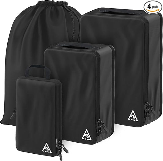 Well Traveled 4 pcs Compression Packing Bags Cubes Set with HybridMax Double-Capacity Design - Packing Cubes for Travel Compression to Maximize Limited Luggage Space, Black by WellTraveled