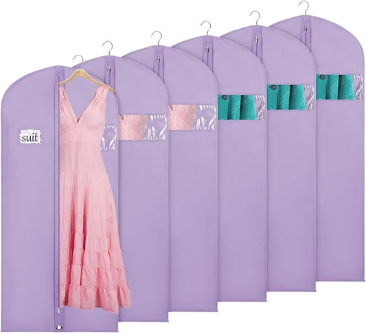 KEEGH Garment Bags for Hanging Clothes 60" (Set of 6) Dress Bags for Gowns Long Dress Bags for Closet Storage with Zipper and Eye-Hole for Folding for Suit Coats Dresses, Purple by KEEGH