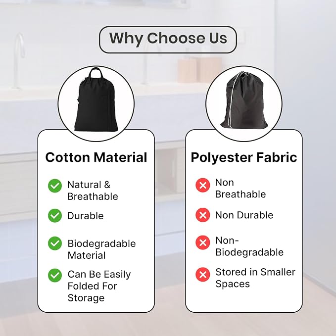 LFH Home Large Premium Cotton Rich Canvas Laundry Bag with Drawstring and Handles Heavy Duty, Multi-Use, and Washable for Home, Travel, College or Storage 28x36 (Pack of 4)-Black - Image 9