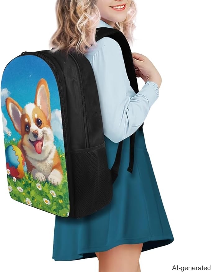 Cute Corgi Backpack for School Girls Backpack with Lunch Box Water Bottle Holder and Soft Pencil Case 4PCS Set 17" Large Bookbag with Compartments Lightweight Elementary School Bag for Kids - Image 2
