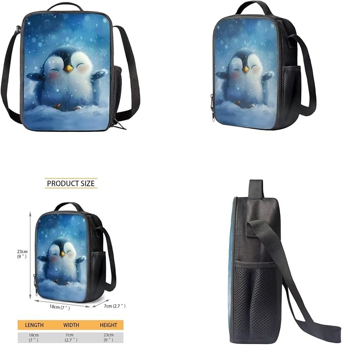 Penguin Backpack for Girls Kids Backpack with Lunch Box Water Bottle Carrier with Strap and Kawaii Pencil Case 4PCS Set Cute Bookbag with Front Pocket 17" Large Elementary School Bag for Boys - Image 4